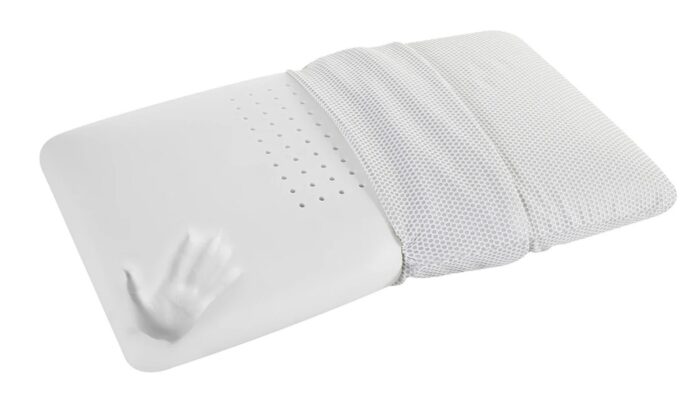 Ergonomic cooling pillow with memory foam and mesh for comfortable, breathable sleep support.