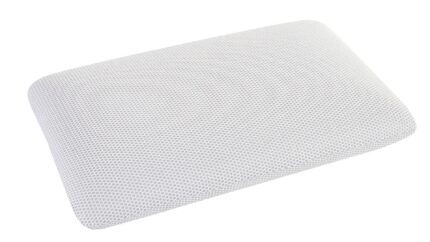 Ergonomic white pillow with breathable mesh for cool, comfortable sleep. Suitable for all positions.