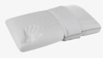 Ergonomic pillow with handprint design, dual-firmness, enhanced support, ventilation for improved sleep.