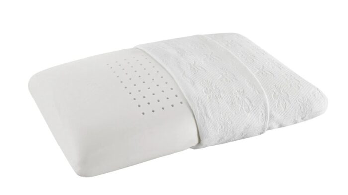 Elegant memory foam pillow with ventilation holes for cooling and a textured, stylish design.