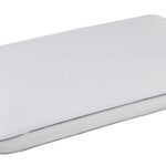 White rectangular pillow with blue trim, minimalist design, comfortable for all sleeping positions.
