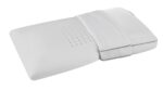 Modern white pillow with memory foam, breathable design, textured cover for ergonomic sleep comfort.